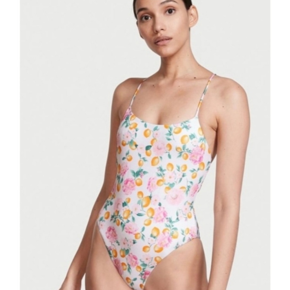 NWOT Victoria's Secret Strappy One Piece Swimsuit in Yellow and Pink, Si…